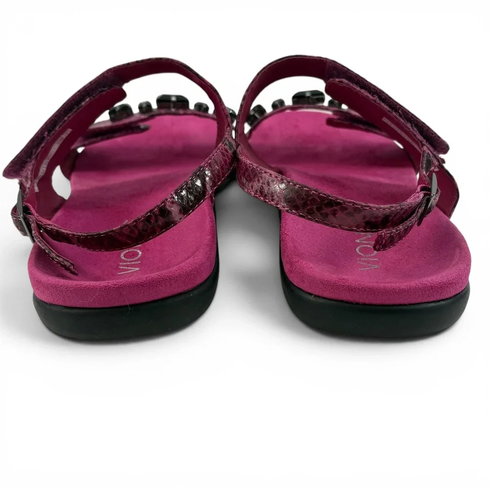 Vionic Magenta Snakeskin Gemstone Embellished Backstrap Sandals Women's Size 9 - Picture 4 of 10